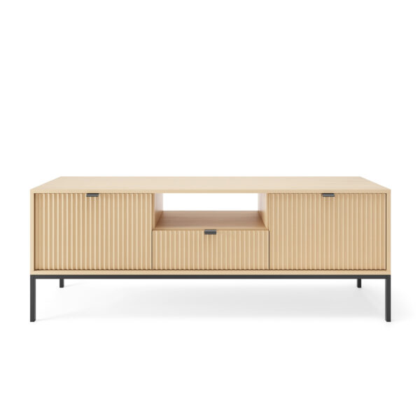 Meuble TV NANAIMO - Couleur Chêne - Poignées Noires - Largeur 154 cm, Hauteur 56 cm, Profondeur 39 cm – Image 7