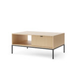 Table basse NANAIMO - Couleur Chêne - Poignées Noires - Avec Tiroir - Largeur 104 cm, Hauteur 48 cm, Profondeur 68 cm