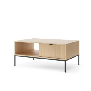 Table basse NANAIMO - Couleur Chêne - Poignées Noires - Avec Tiroir - Largeur 104 cm, Hauteur 48 cm, Profondeur 68 cm