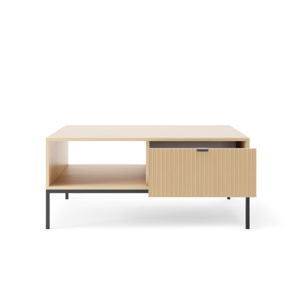 Table basse NANAIMO - Couleur Chêne - Poignées Noires - Avec Tiroir - Largeur 104 cm, Hauteur 48 cm, Profondeur 68 cm – Image 3