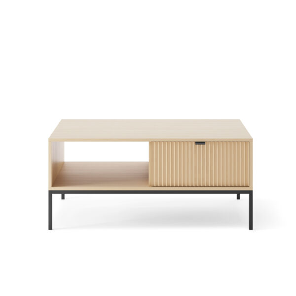 Table basse NANAIMO - Couleur Chêne - Poignées Noires - Avec Tiroir - Largeur 104 cm, Hauteur 48 cm, Profondeur 68 cm – Image 5