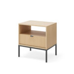 Table de nuit NANAIMO - Couleur Chêne - Poignées Noires - Avec Tiroir - Largeur 54 cm, Hauteur 56 cm, Profondeur 39 cm
