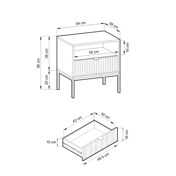 Table de nuit NANAIMO - Couleur Chêne - Poignées Noires - Avec Tiroir - Largeur 54 cm, Hauteur 56 cm, Profondeur 39 cm – Image 3