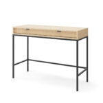 Table de nuit NANAIMO - Couleur Chêne - Poignées Noires - Deux Tiroirs - Largeur 104 cm, Hauteur 77 cm, Profondeur 50 cm