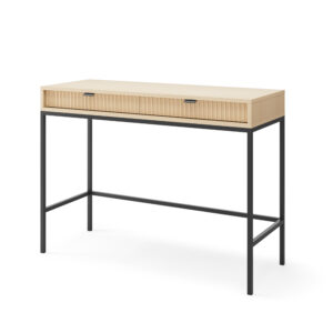 Table de nuit NANAIMO - Couleur Chêne - Poignées Noires - Deux Tiroirs - Largeur 104 cm, Hauteur 77 cm, Profondeur 50 cm