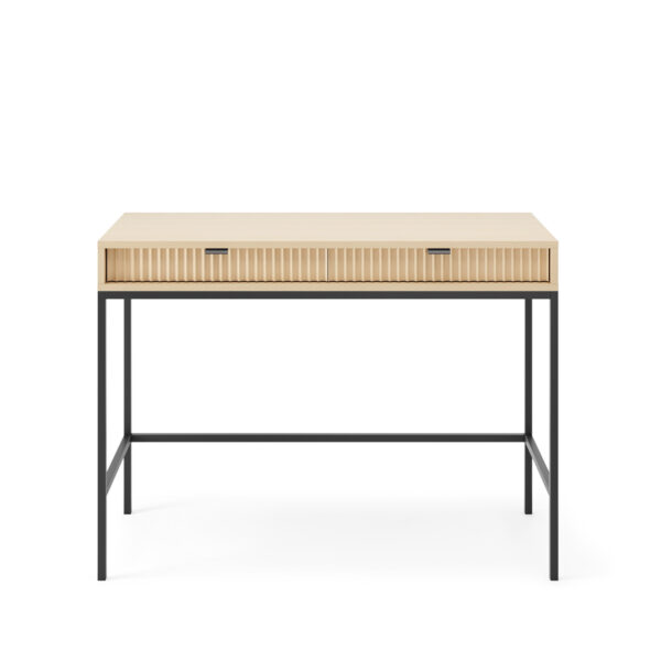 Table de nuit NANAIMO - Couleur Chêne - Poignées Noires - Deux Tiroirs - Largeur 104 cm, Hauteur 77 cm, Profondeur 50 cm – Image 7