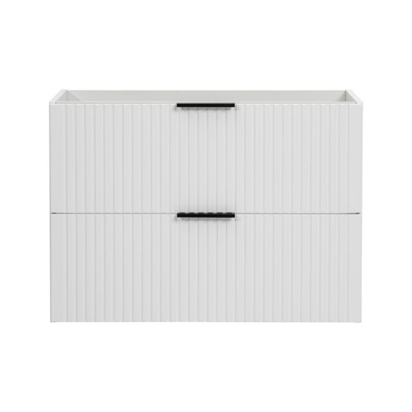 Meuble suspendu avec lavabo et plan de travail ADEN - blanc - plan de travail couleur chêne Wotan - 2 tiroirs - 80 x 75 x 46 cm – Image 6