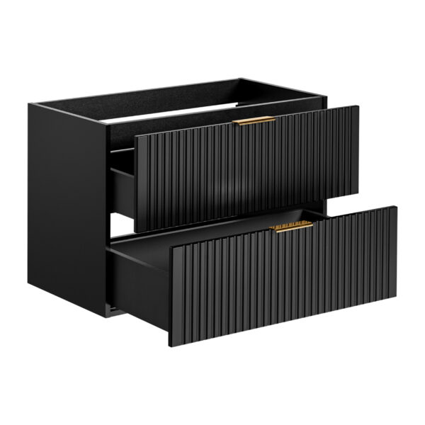 Meuble suspendu avec lavabo et plan de travail ADEN - noir - plan de travail couleur chêne Wotan - 2 tiroirs - 80 x 75 x 46 cm – Image 3