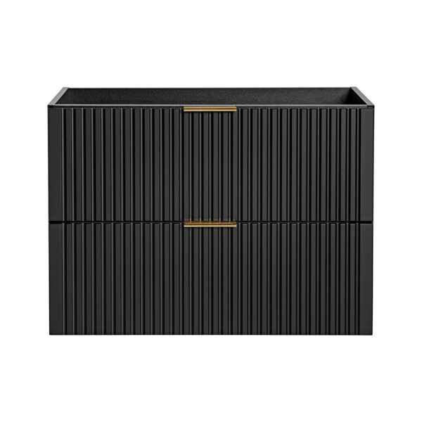 Meuble suspendu avec lavabo et plan de travail ADEN - noir - plan de travail couleur chêne Wotan - 2 tiroirs - 80 x 75 x 46 cm – Image 5