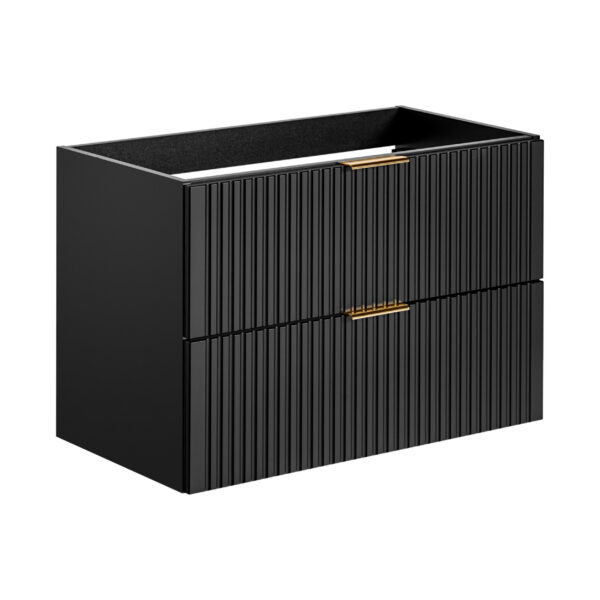 Meuble suspendu avec lavabo et plan de travail ADEN - noir - plan de travail couleur chêne Wotan - 2 tiroirs - 80 x 75 x 46 cm – Image 6
