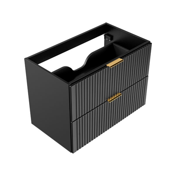 Meuble suspendu avec lavabo et plan de travail ADEN - noir - plan de travail couleur chêne Wotan - 2 tiroirs - 80 x 75 x 46 cm – Image 7