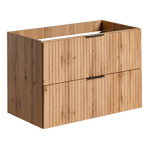 Meuble suspendu avec lavabo et plan de travail ADEN - chêne Wotan - façades rainurées - 2 tiroirs - 80 x 75 x 46 cm – Image 7
