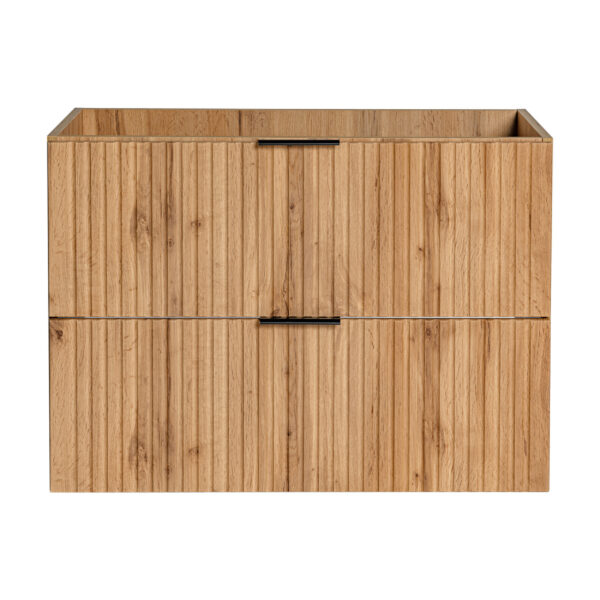 Meuble suspendu avec lavabo et plan de travail ADEN - chêne Wotan - façades rainurées - 2 tiroirs - 80 x 75 x 46 cm – Image 8