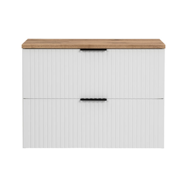 Meuble suspendu sous lavabo avec plan de travail ADEN - blanc - plan de travail couleur chêne Wotan - 2 tiroirs - 80 x 60 x 46 cm – Image 5