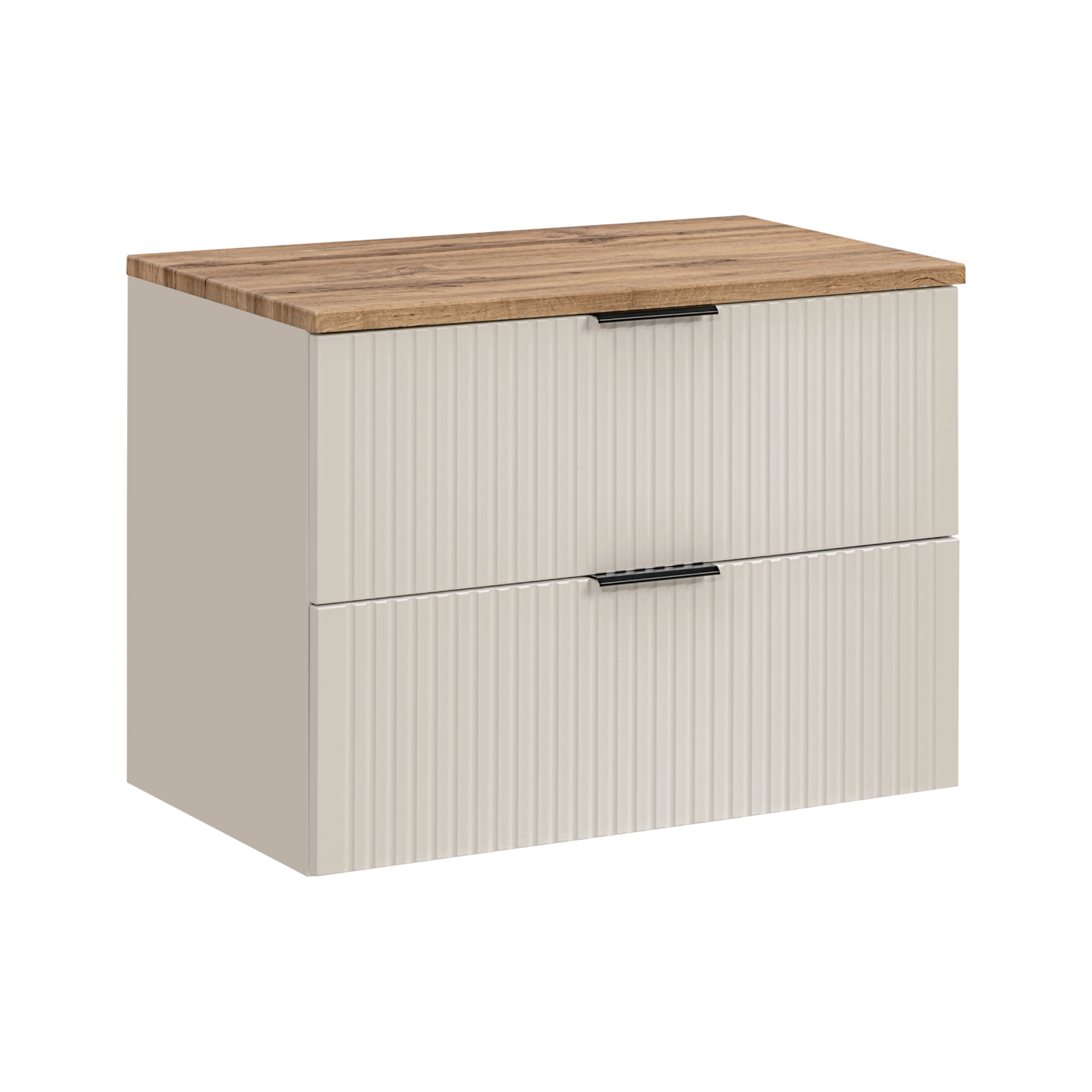 XMEBLAZSETCM00701302_00-1.jpg Meuble suspendu sous lavabo avec plan de travail ADEN - cachemire - plan de travail couleur chêne Wotan - 2 tiroirs - 80 x 60 x 46 cm – Image 1