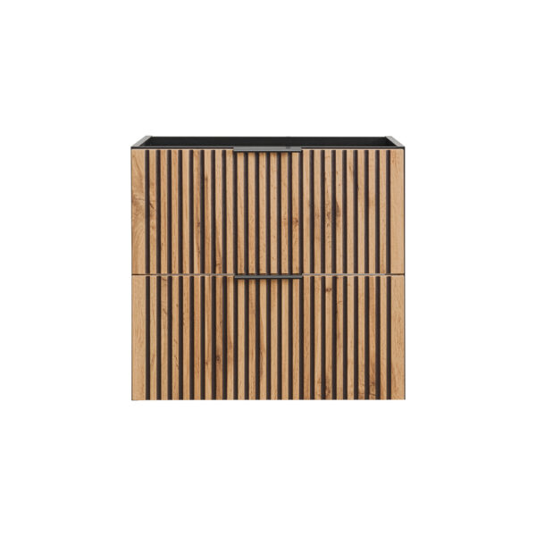 Meuble suspendu avec lavabo et siphon TILO - corps noir - façades rainurées couleur chêne Wotan - 2 tiroirs - 60 x 60 x 46 cm – Image 5