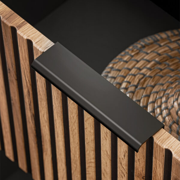 Meuble suspendu avec lavabo et siphon TILO - corps noir - façades rainurées couleur chêne Wotan - 2 tiroirs - 80 x 60 x 46 cm – Image 6