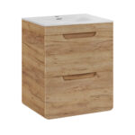 Meuble suspendu avec lavabo et siphon ARVIDA - couleur chêne - 2 tiroirs - 60 x 59 x 46 cm