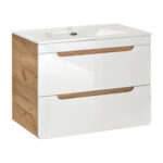 Meuble suspendu avec lavabo et siphon ARVIDA - blanc - 2 tiroirs - 60 x 59 x 46 cm