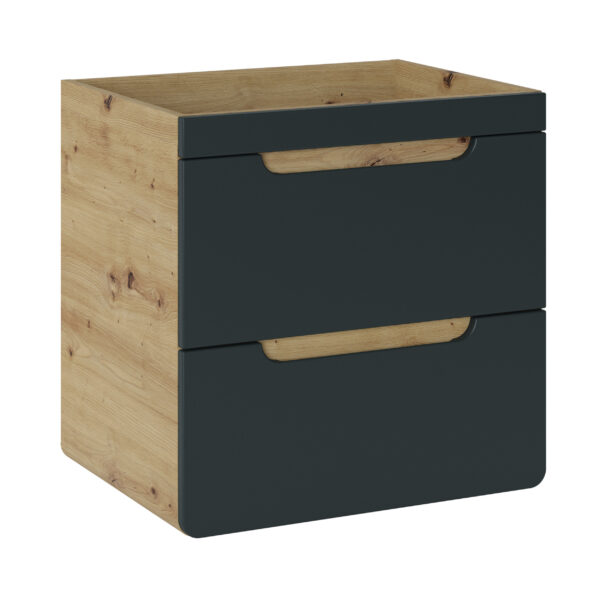Meuble suspendu avec lavabo et siphon ARVIDA - couleur chêne - façade grise - 2 tiroirs - 60 x 59 x 46 cm – Image 4
