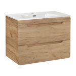 Meuble suspendu avec lavabo et siphon ARVIDA - couleur chêne - 2 tiroirs - 80 x 59 x 46 cm