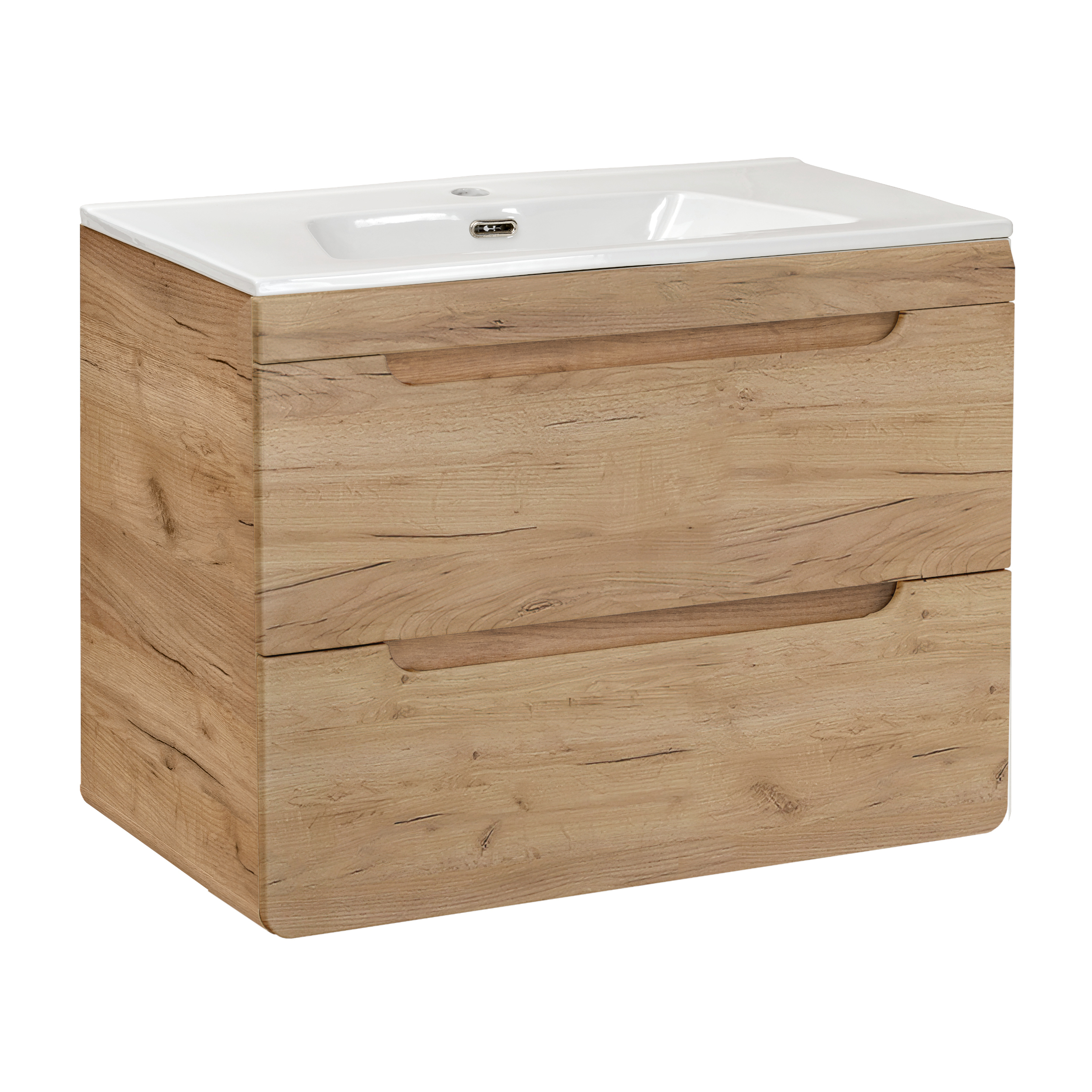XMEBLAZSETCM01101103_00-1.jpg Meuble suspendu avec lavabo et siphon ARVIDA - couleur chêne - 2 tiroirs - 80 x 59 x 46 cm – Image 1