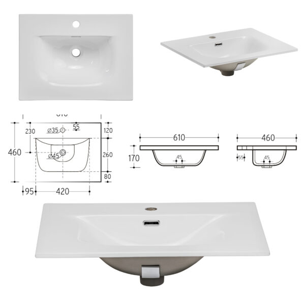Meuble suspendu avec lavabo et siphon ARVIDA - couleur chêne - 2 tiroirs - 80 x 59 x 46 cm – Image 6