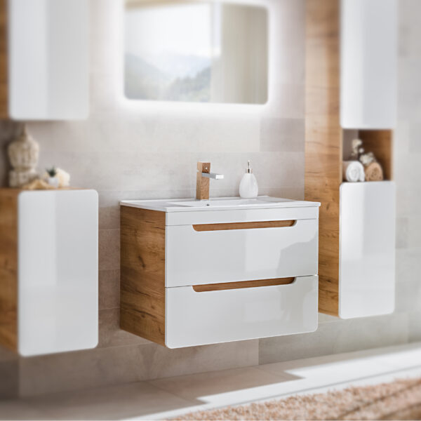 Meuble suspendu avec lavabo et siphon ARVIDA - blanc - 2 tiroirs - 80 x 59 x 46 cm – Image 2