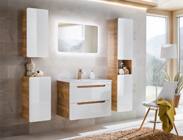 Meuble suspendu avec lavabo et siphon ARVIDA - blanc - 2 tiroirs - 80 x 59 x 46 cm – Image 4