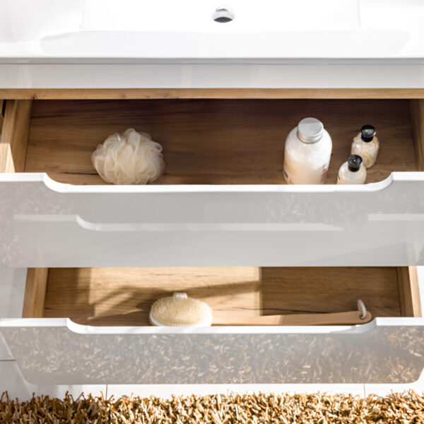 Meuble suspendu avec lavabo et siphon ARVIDA - blanc - 2 tiroirs - 80 x 59 x 46 cm – Image 10
