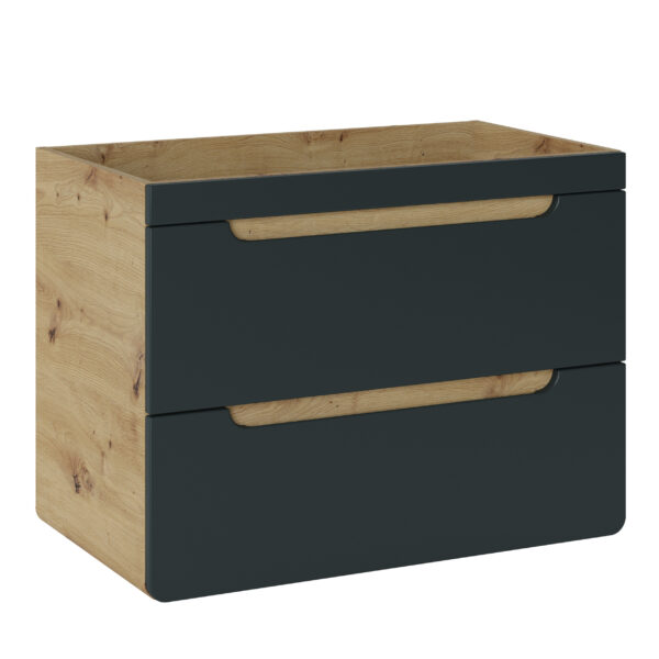 Meuble suspendu avec lavabo et siphon ARVIDA - couleur chêne - façade grise - 2 tiroirs - 80 x 59 x 46 cm – Image 2