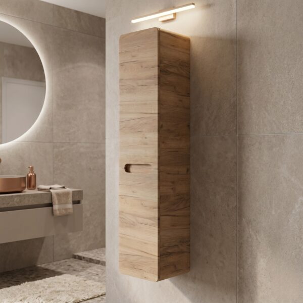 Armoire haute suspendue de salle de bain ARVIDA - couleur chêne - 2 portes - panier intégré - 35 x 170 x 35 cm – Image 2