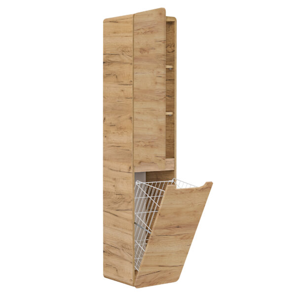 Armoire haute suspendue de salle de bain ARVIDA - couleur chêne - 2 portes - panier intégré - 35 x 170 x 35 cm – Image 3