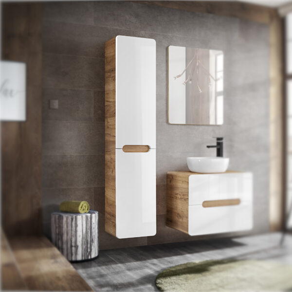 Armoire haute suspendue de salle de bain ARVIDA - blanche - 2 portes - panier intégré - 35 x 170 x 35 cm – Image 2