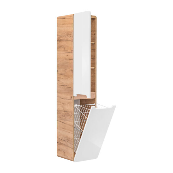 Armoire haute suspendue de salle de bain ARVIDA - blanche - 2 portes - panier intégré - 35 x 170 x 35 cm – Image 4