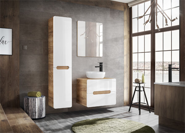 Armoire haute suspendue de salle de bain ARVIDA - blanche - 2 portes - panier intégré - 35 x 170 x 35 cm – Image 5