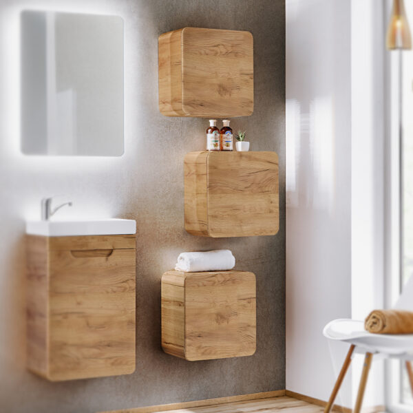Armoire murale carrée de salle de bain ARVIDA - couleur chêne - angles arrondis - 35 x 35 x 22 cm – Image 2