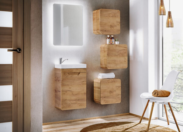 Armoire murale carrée de salle de bain ARVIDA - couleur chêne - angles arrondis - 35 x 35 x 22 cm – Image 4