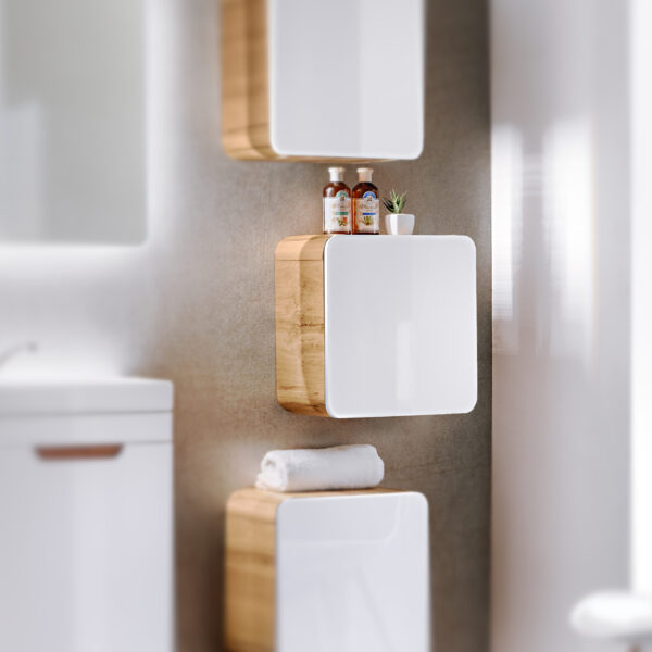 Armoire murale carrée de salle de bain ARVIDA - blanche - angles arrondis - 35 x 35 x 22 cm – Image 2