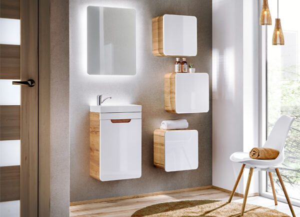 Armoire murale carrée de salle de bain ARVIDA - blanche - angles arrondis - 35 x 35 x 22 cm – Image 5
