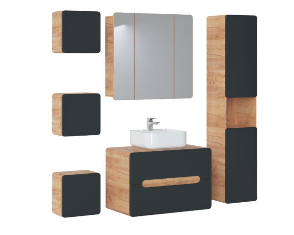 Armoire murale carrée de salle de bain ARVIDA - couleur chêne - façade grise - angles arrondis - 35 x 35 x 22 cm – Image 4