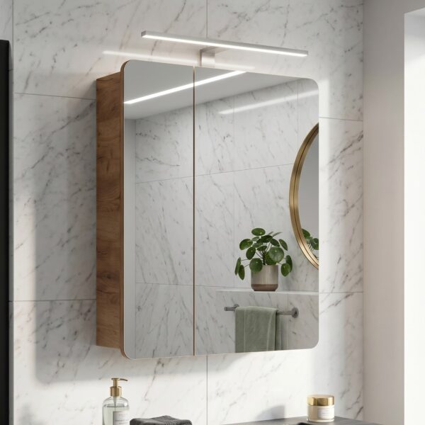 Armoire murale avec miroir de salle de bain ARVIDA - couleur chêne - 2 portes - 60 x 75 x 16 cm – Image 2