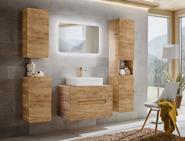Armoire haute suspendue de salle de bain ARVIDA - couleur chêne - 2 portes - angles arrondis - 35 x 170 x 35 cm – Image 4