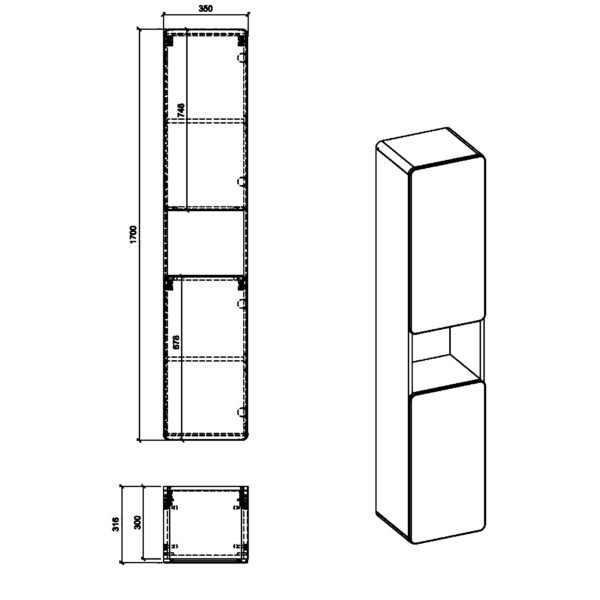 Armoire haute suspendue de salle de bain ARVIDA - couleur chêne - façade blanche - 2 portes - angles arrondis - 35 x 170 x 35 cm – Image 3