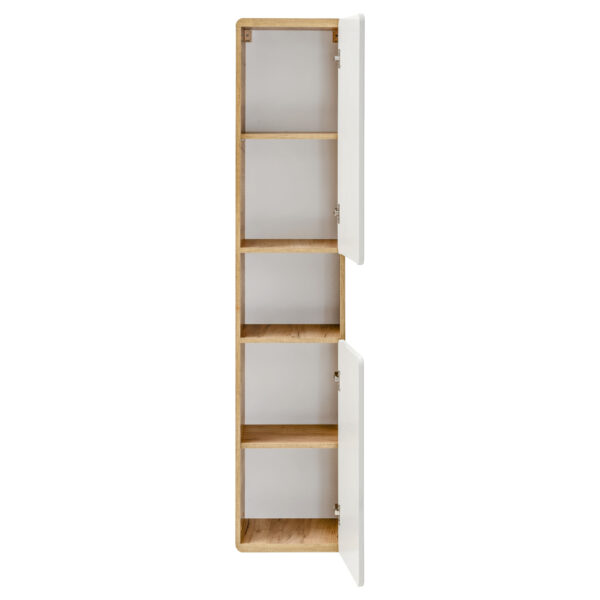 Armoire haute suspendue de salle de bain ARVIDA - couleur chêne - façade blanche - 2 portes - angles arrondis - 35 x 170 x 35 cm – Image 4