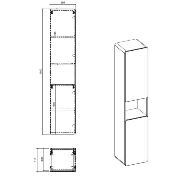 Armoire haute suspendue de salle de bain ARVIDA - couleur chêne - façade grise - 2 portes - angles arrondis - 35 x 170 x 35 cm – Image 3