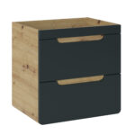 Meuble suspendu sous lavabo ARVIDA - couleur chêne - façade grise - 2 tiroirs - 60 x 59 x 46 cm