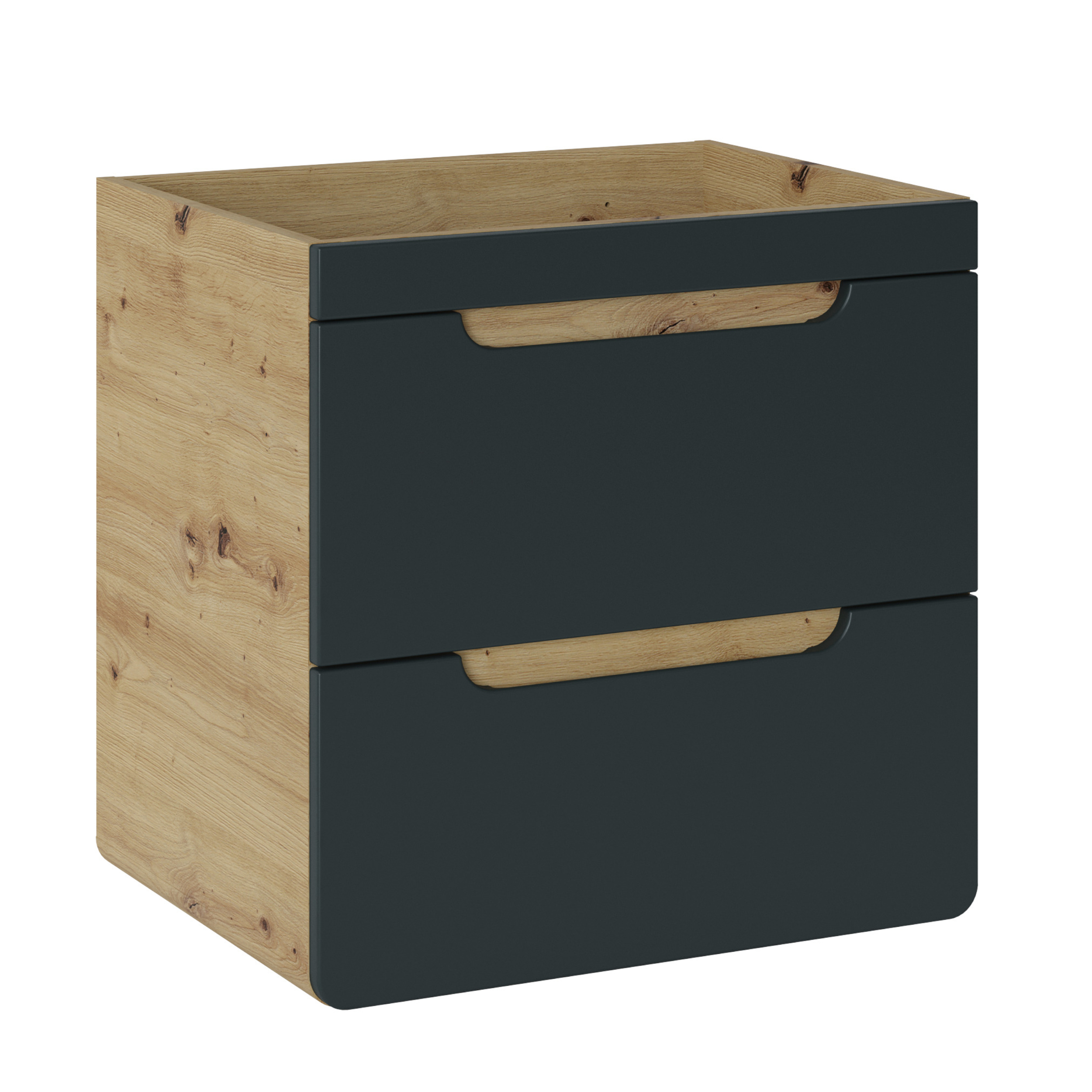 XMEBLAZSZKCM00501301_00-1.jpg Meuble suspendu sous lavabo ARVIDA - couleur chêne - façade grise - 2 tiroirs - 60 x 59 x 46 cm – Image 1