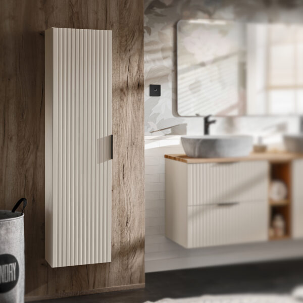 Armoire haute suspendue de salle de bain ADEN - cachemire - façades rainurées - 35 x 140 x 25 cm – Image 2