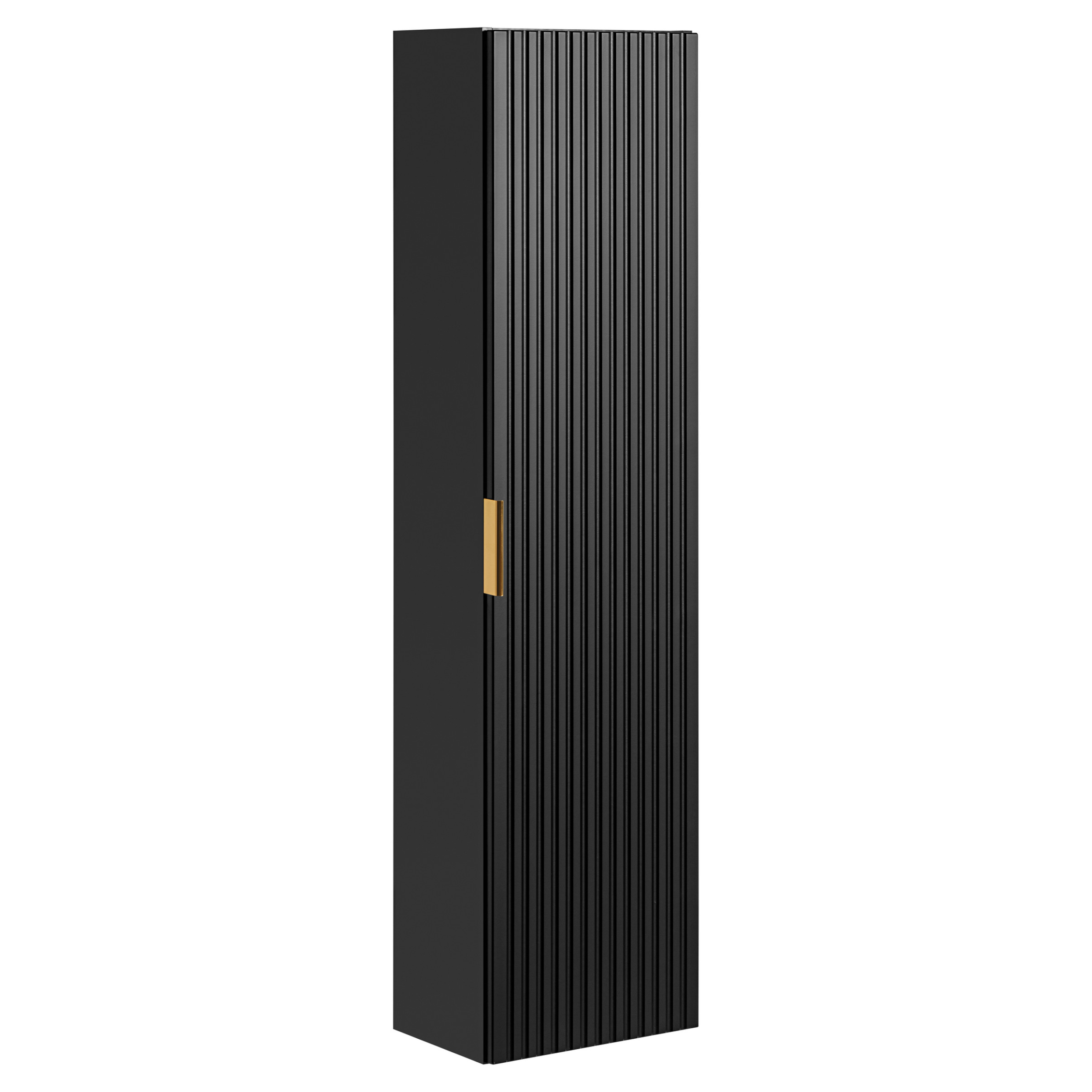 XMEBLAZSZKCM00701401_00-1.jpg Armoire haute suspendue de salle de bain ADEN - noire - façades rainurées - 35 x 140 x 25 cm – Image 1
